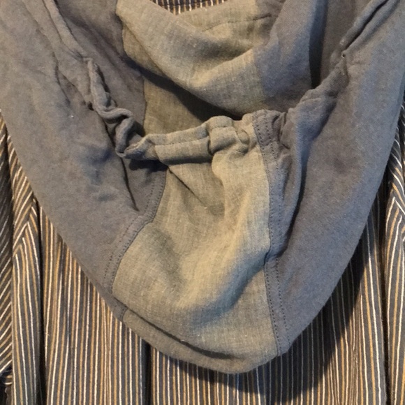 FREE PEOPLE Striped Blue Denim Chambray Hooded Button Front Top - Picture 6 of 10